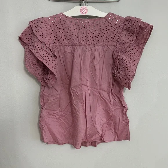 A New Day Pink Eyelet Lace Ruffle Sleeve Top - Picture 5 of 5